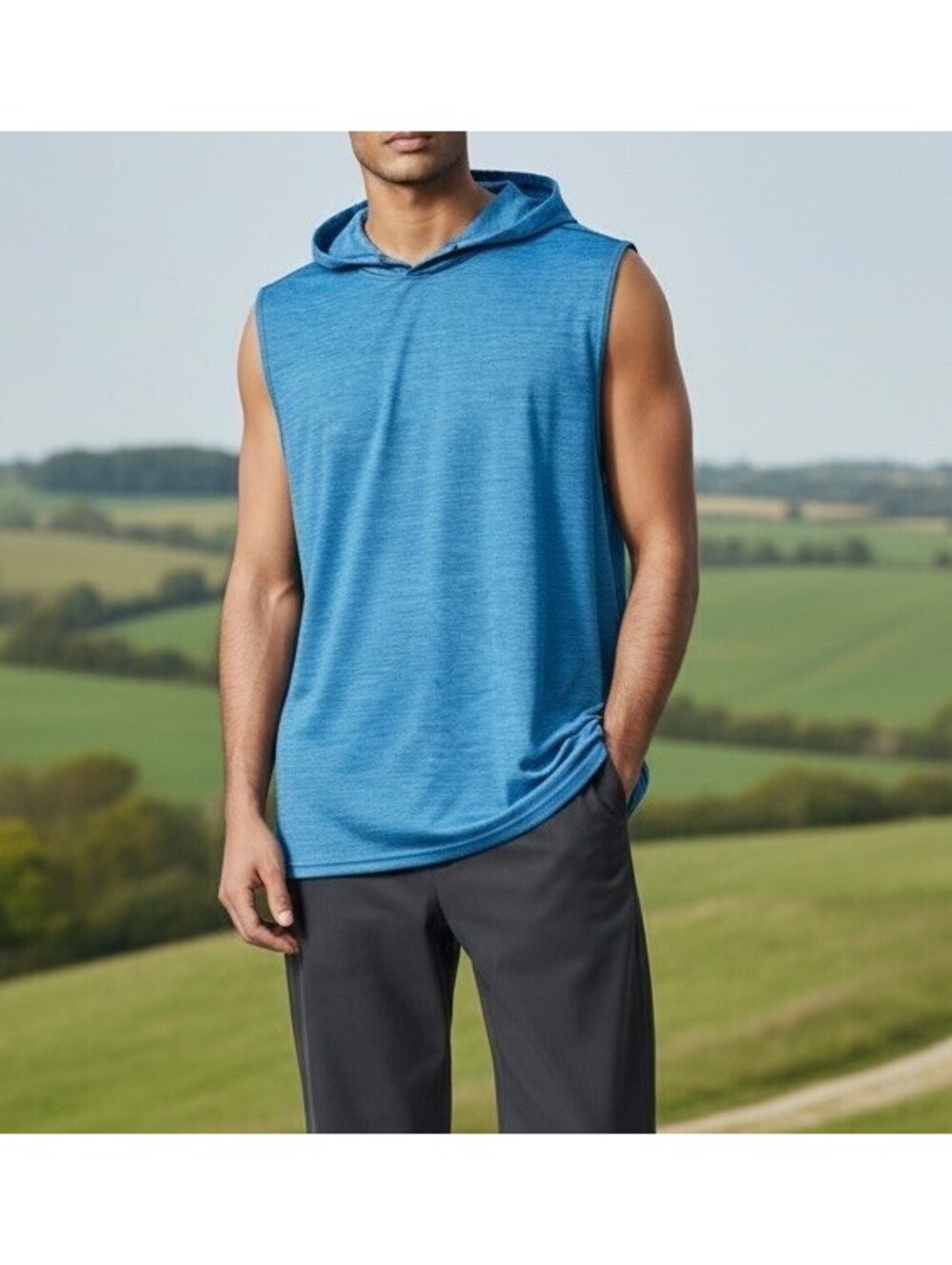 Under Armour HeatGear Mens Sleeveless Hoodie Tank Top Blue Loose Fit Sz S Gym